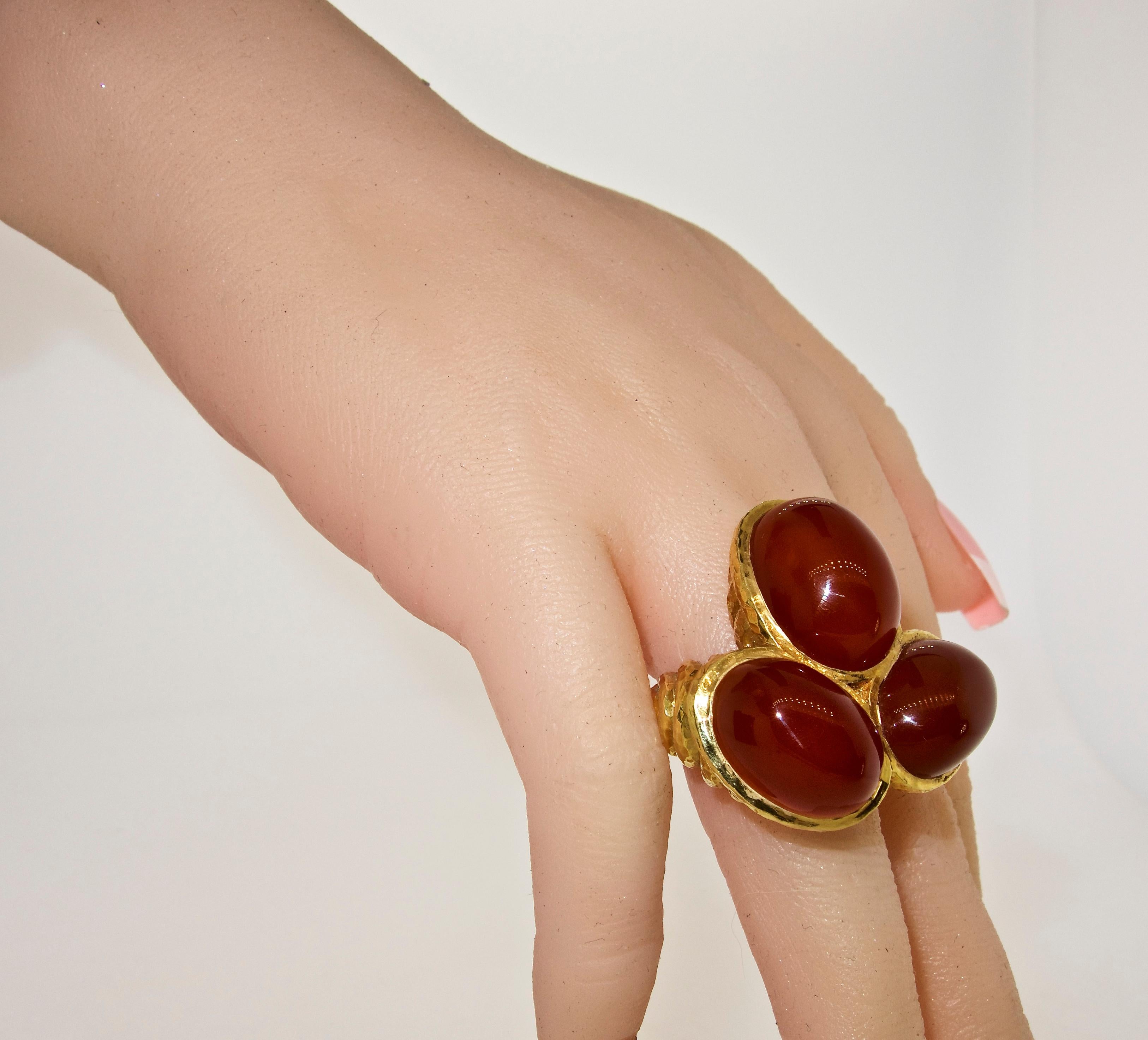 David Webb Vintage Gold and Carnelian Bold and Unique Ring, circa 1960 7