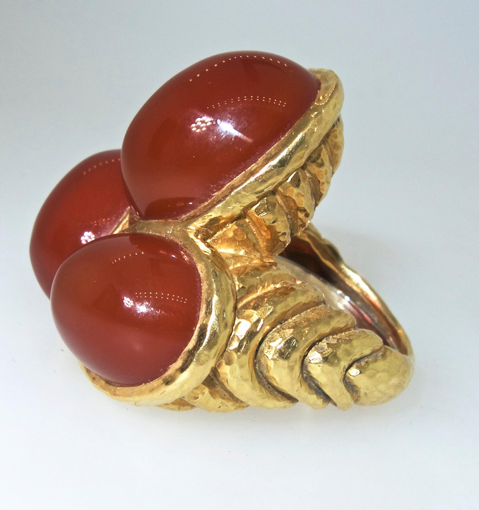 Modern David Webb Vintage Gold and Carnelian Bold and Unique Ring, circa 1960