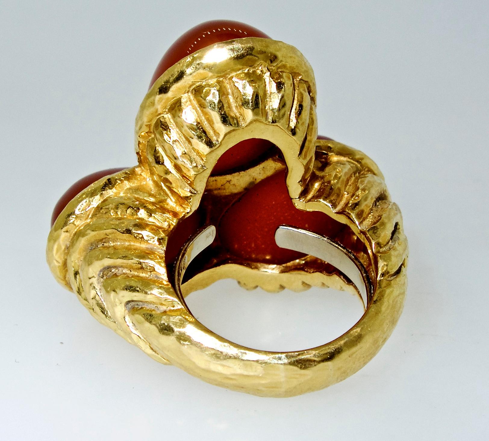 David Webb Vintage Gold and Carnelian Bold and Unique Ring, circa 1960 In Excellent Condition In Aspen, CO