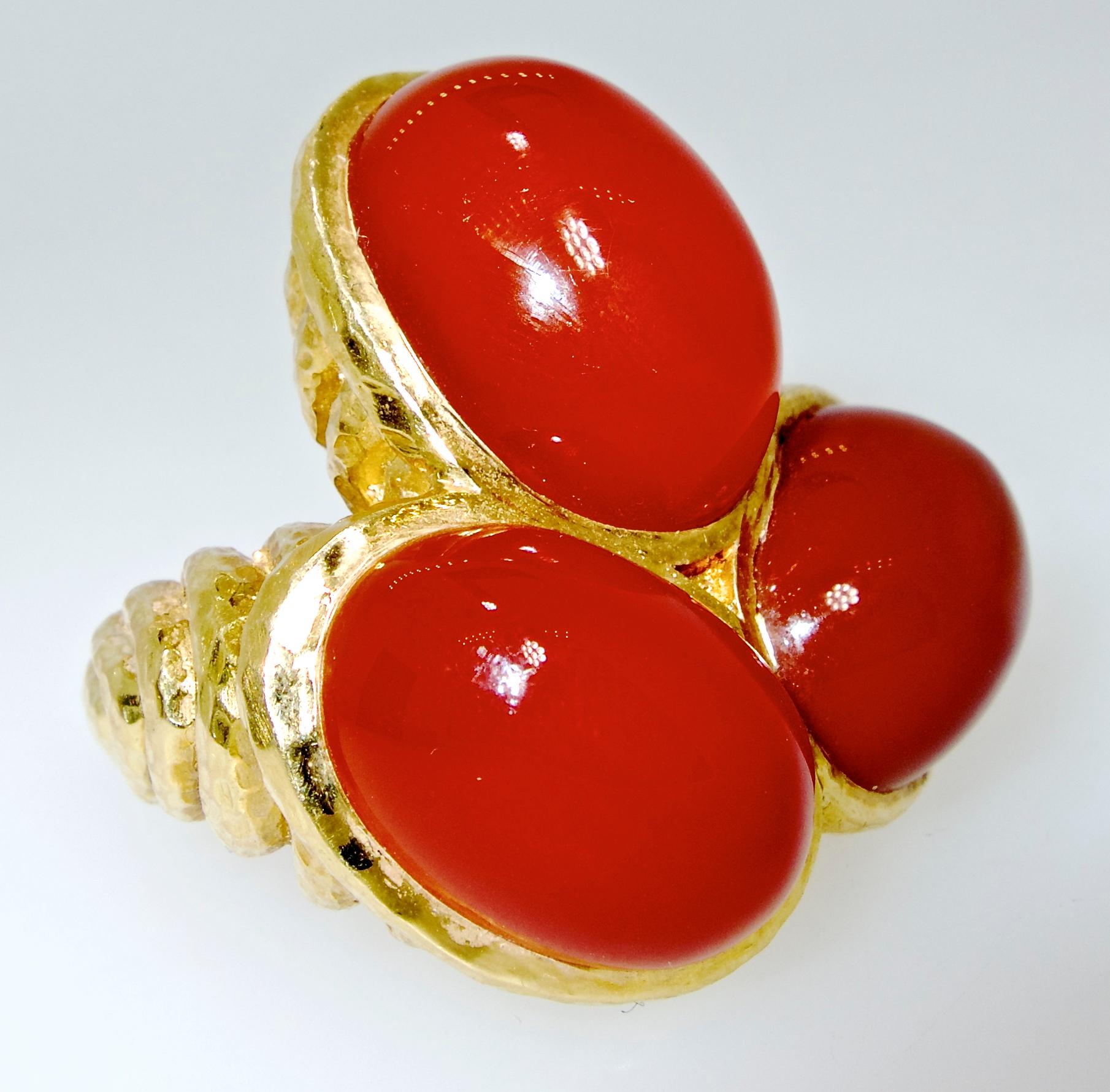 David Webb Vintage Gold and Carnelian Bold and Unique Ring, circa 1960 1