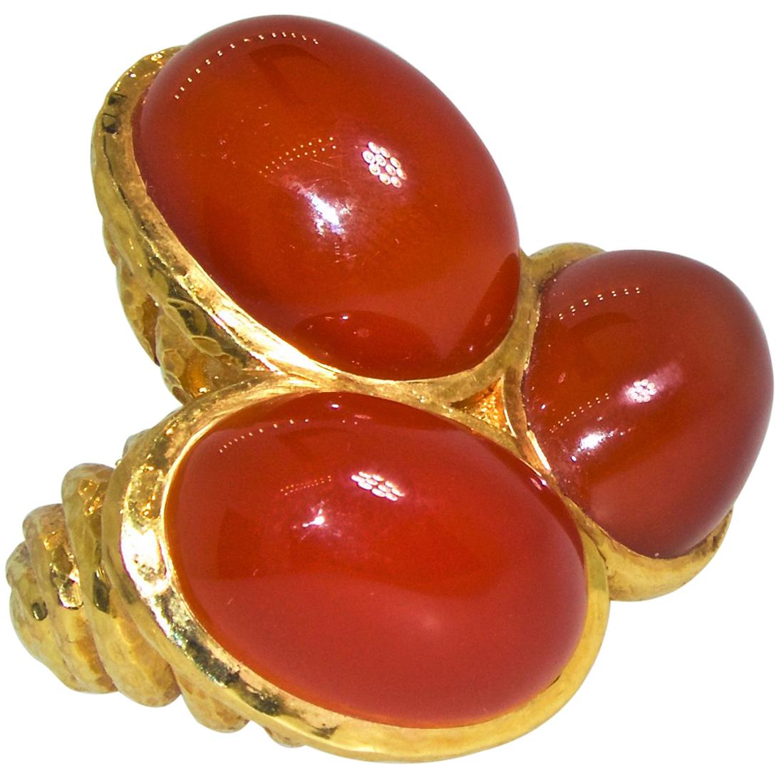 David Webb Vintage Gold and Carnelian Bold and Unique Ring, circa 1960