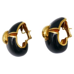 David Webb Vintage Gold Earrings Black Enamel