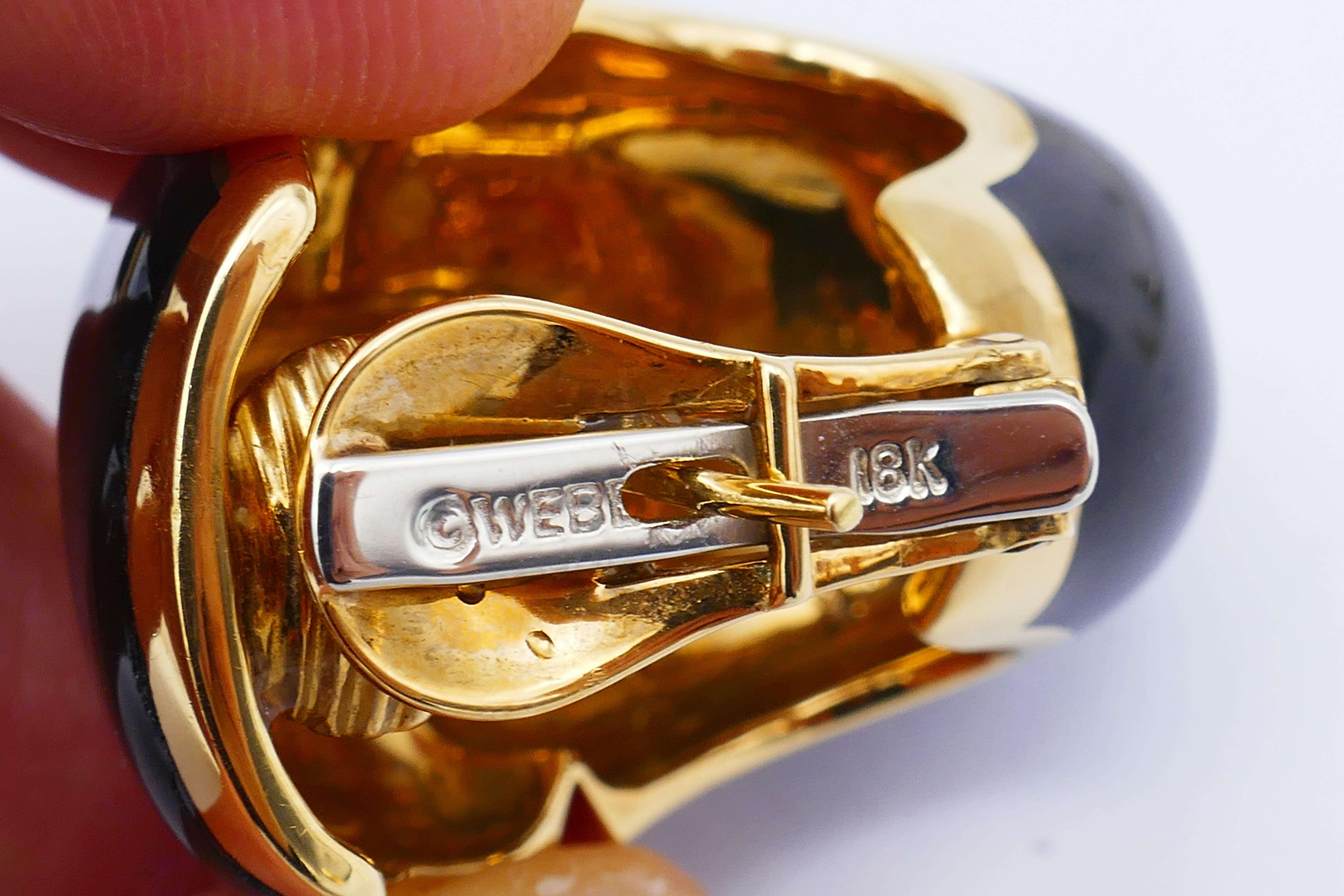 David Webb Vintage Gold Earrings Black Enamel For Sale 4