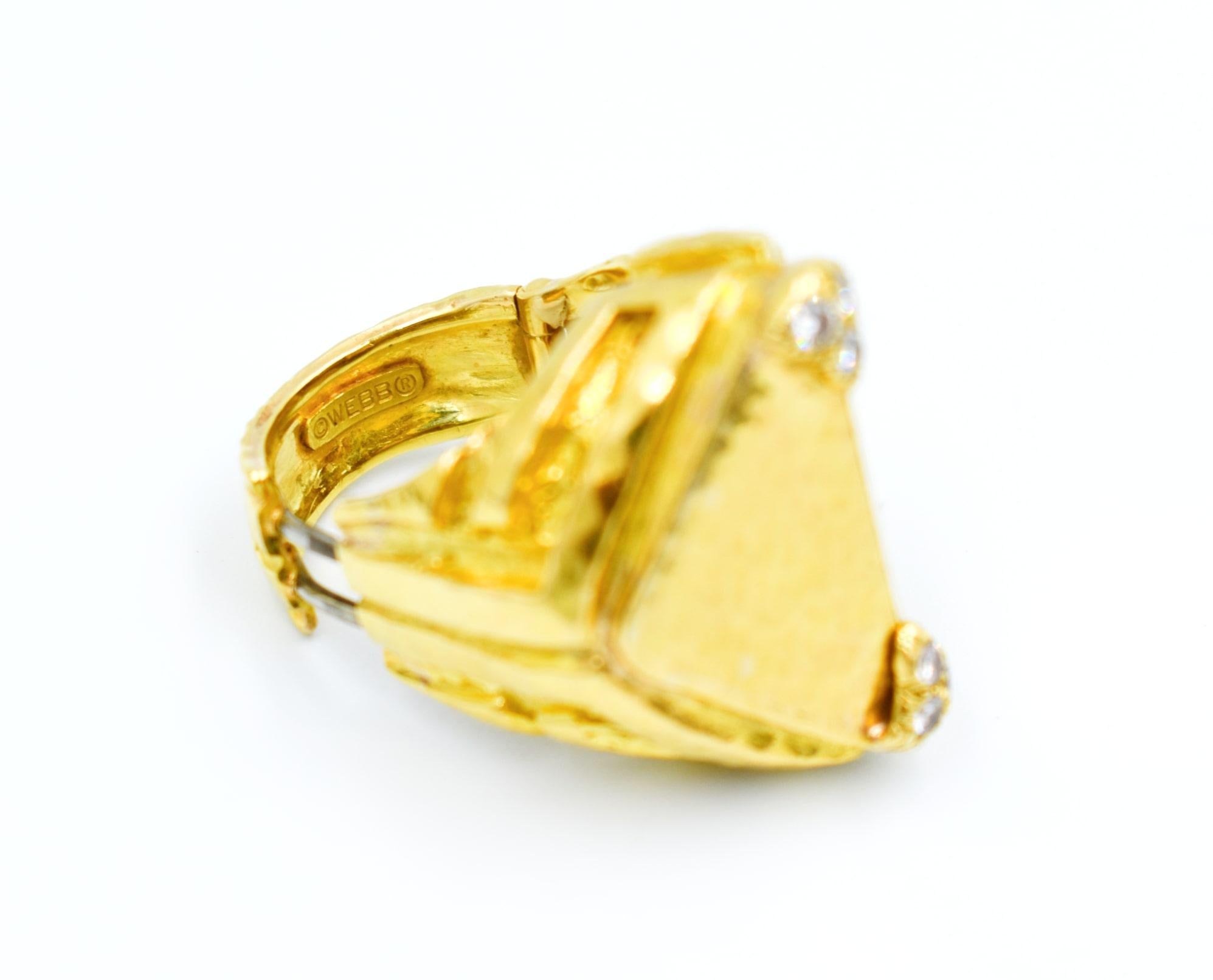 Modernist David Webb Vintage Hammered Gold and Diamond Cocktail Ring