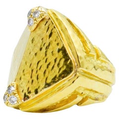 David Webb Vintage Hammered Gold and Diamond Cocktail Ring