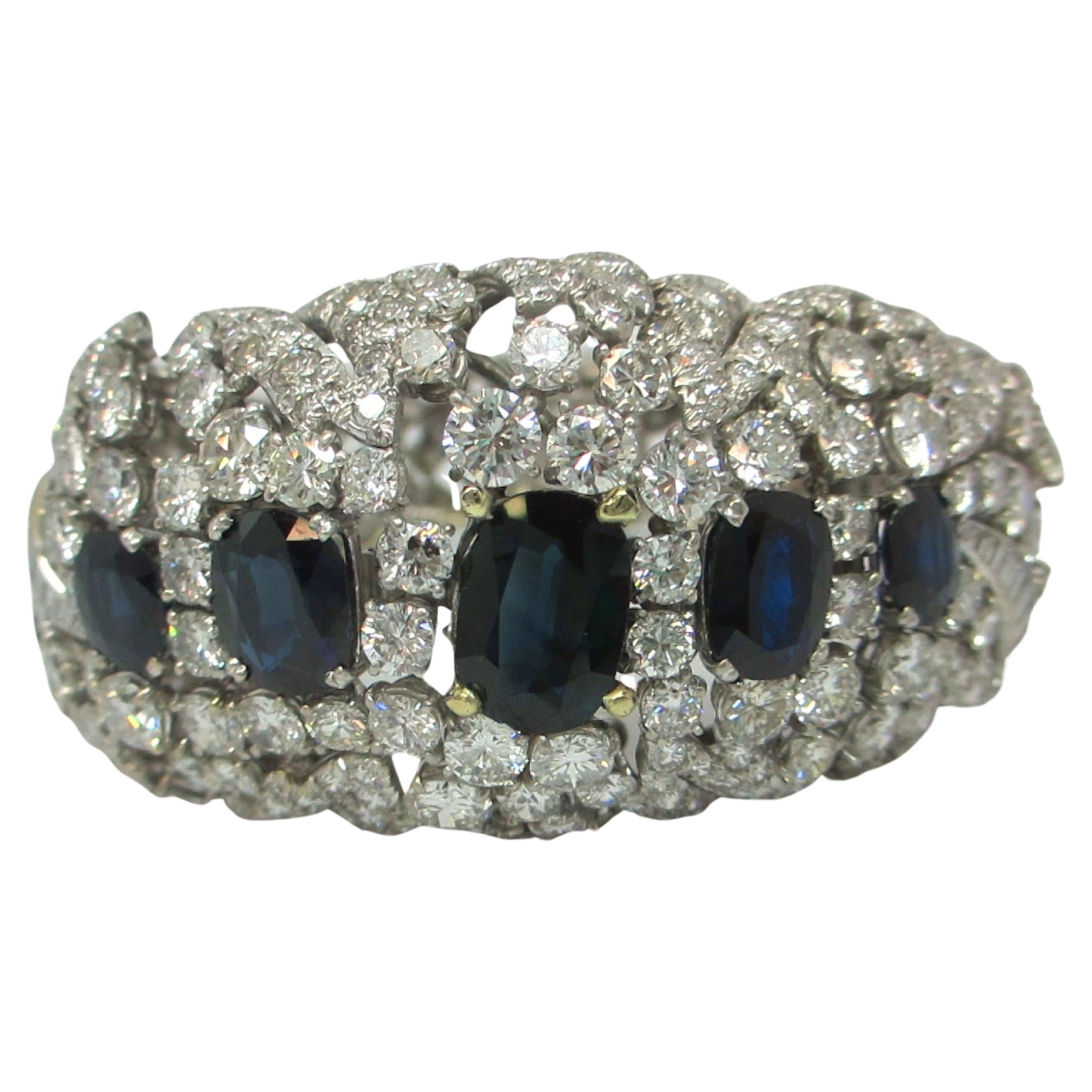 David WEBB Bracelet Vintage en Platine - 55.00ct Diamants & Saphirs en vente