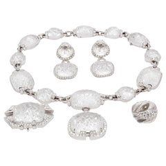David Webb Vintage Platinum Diamond and Rock Crystal Jewelry Set