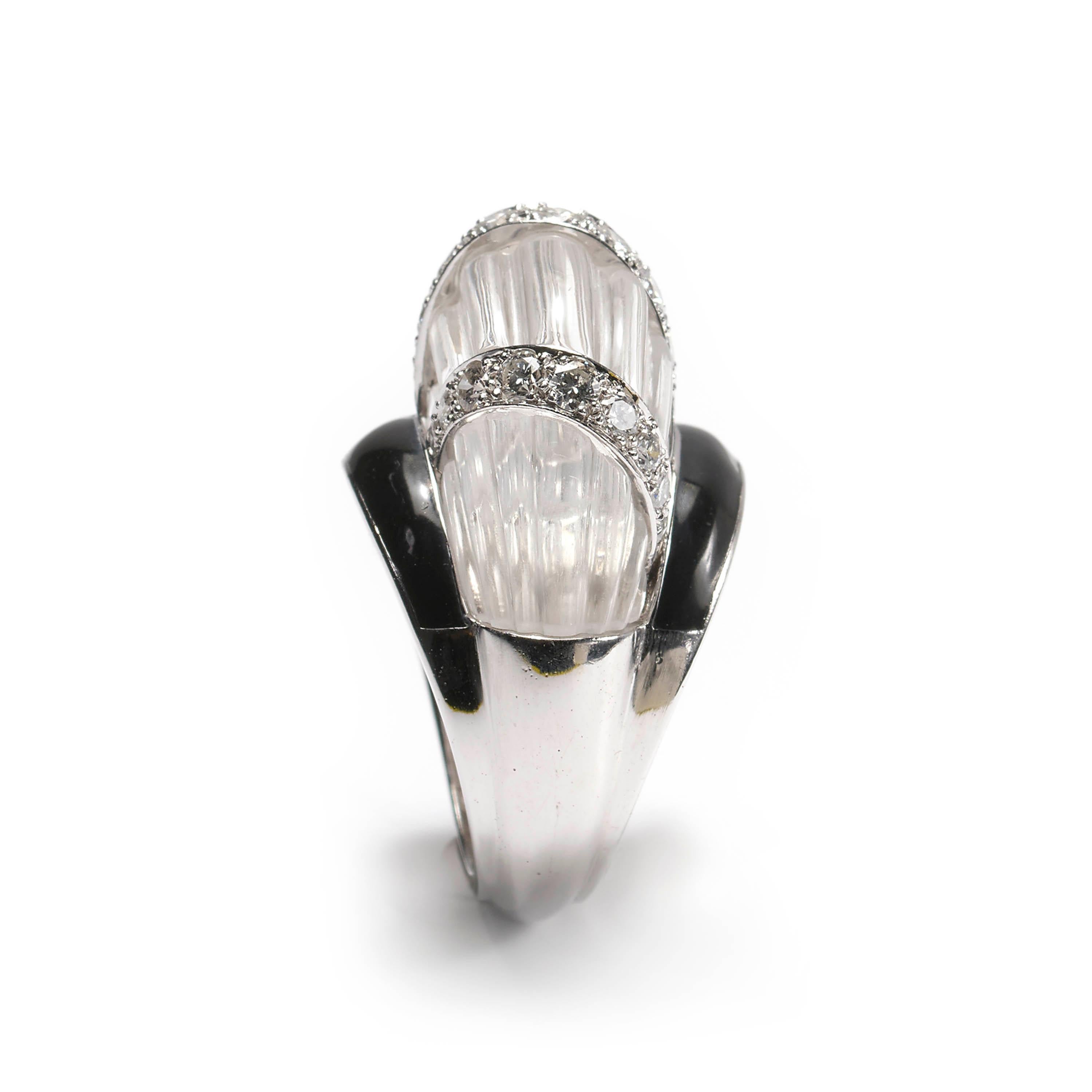 David Webb Vintage Rock Crystal, Diamond And Enamel Ring, Circa 1980 For Sale 1