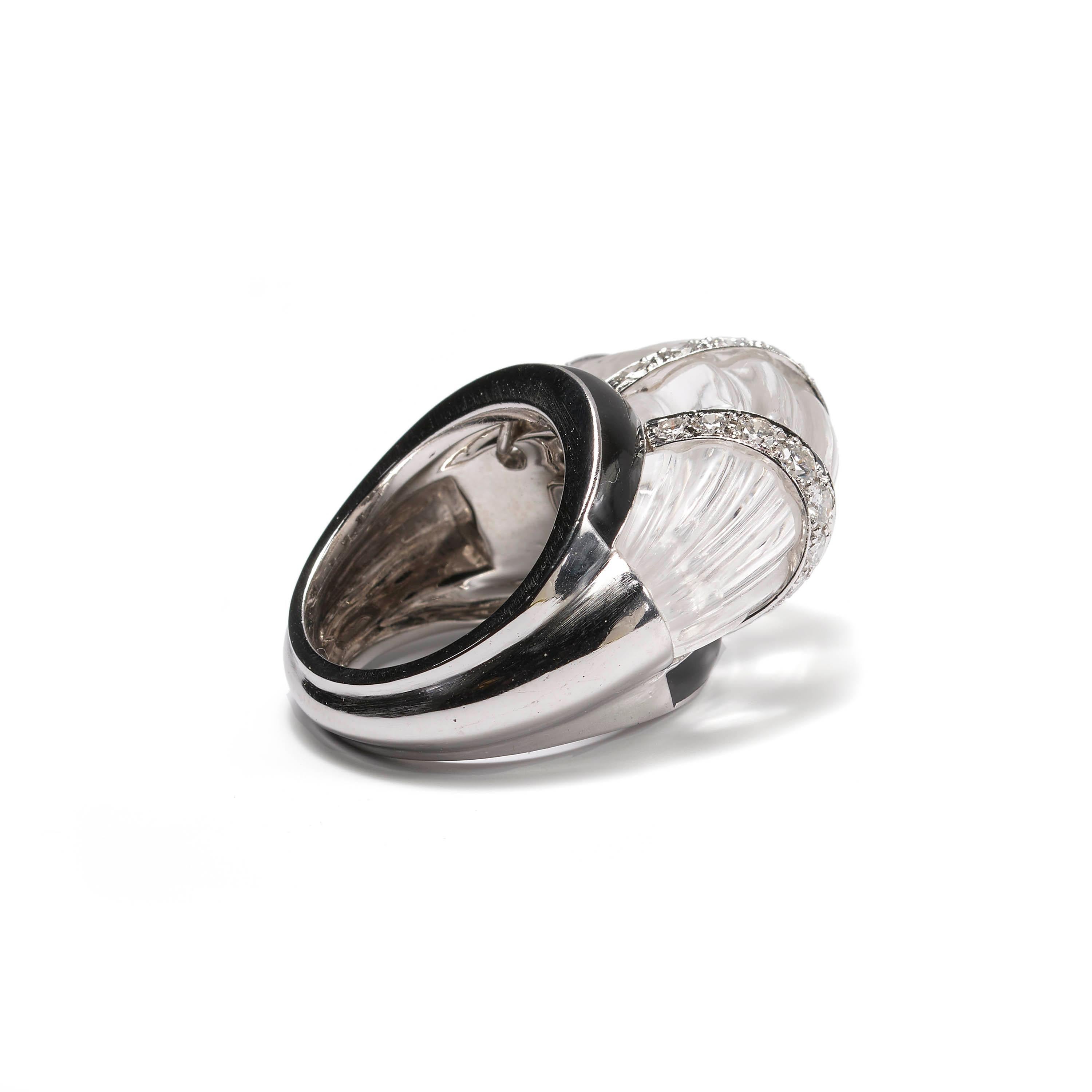 David Webb Vintage Rock Crystal, Diamond And Enamel Ring, Circa 1980 For Sale 2