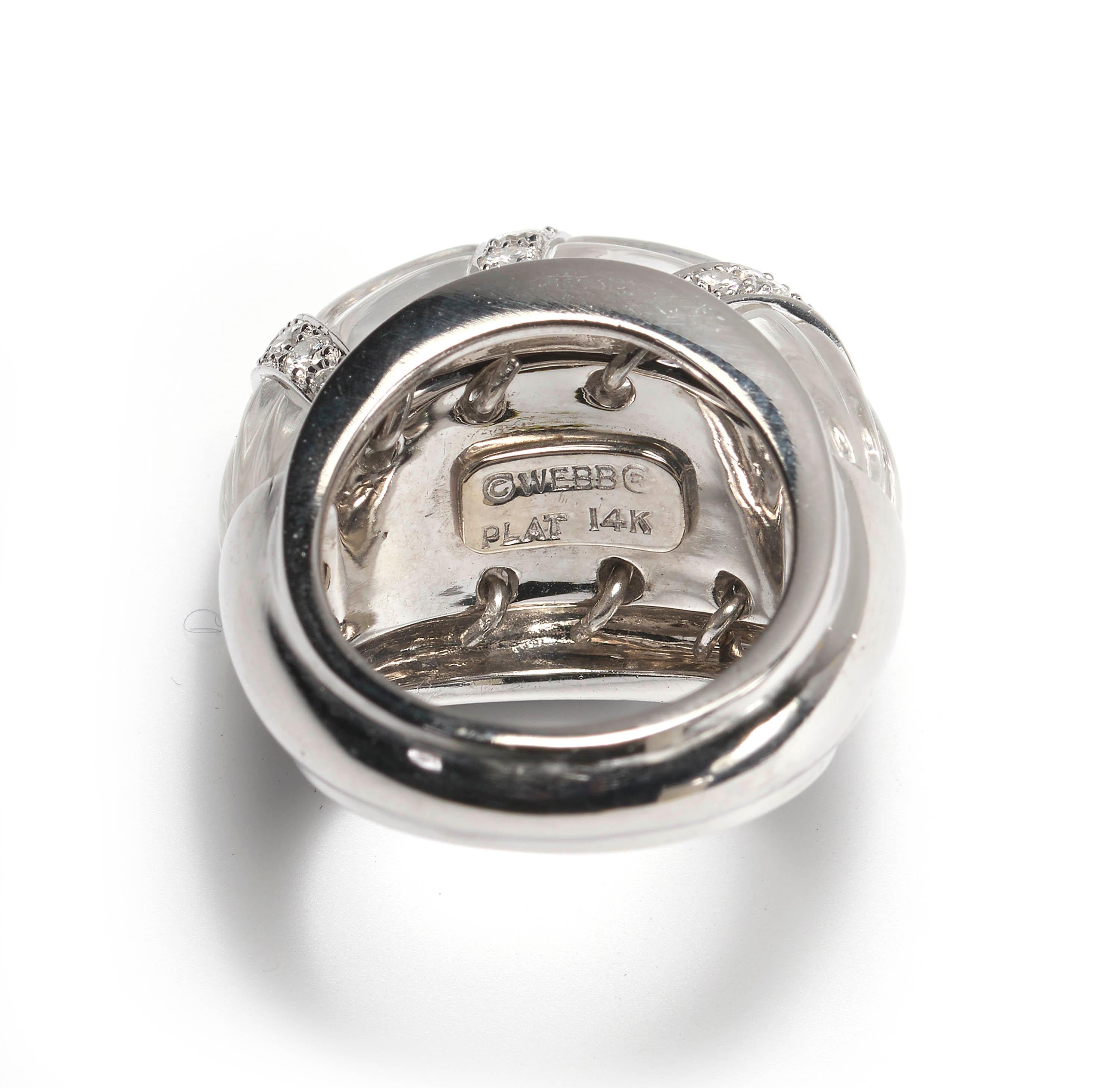 David Webb Vintage Rock Crystal, Diamond And Enamel Ring, Circa 1980 For Sale 3