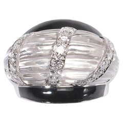 David Webb Vintage Rock Crystal, Diamond And Enamel Ring, Circa 1980