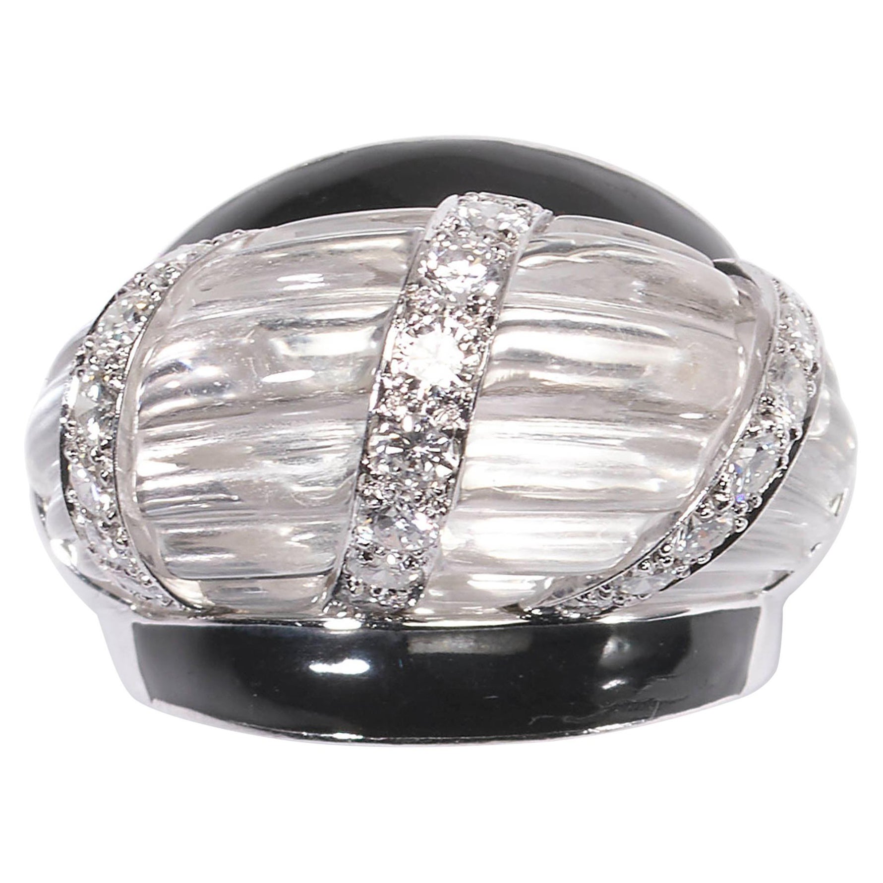 Pre-owned David Webb Vintage Rock Crystal, Diamond And Enamel Ring, Circa 1980 In Multi