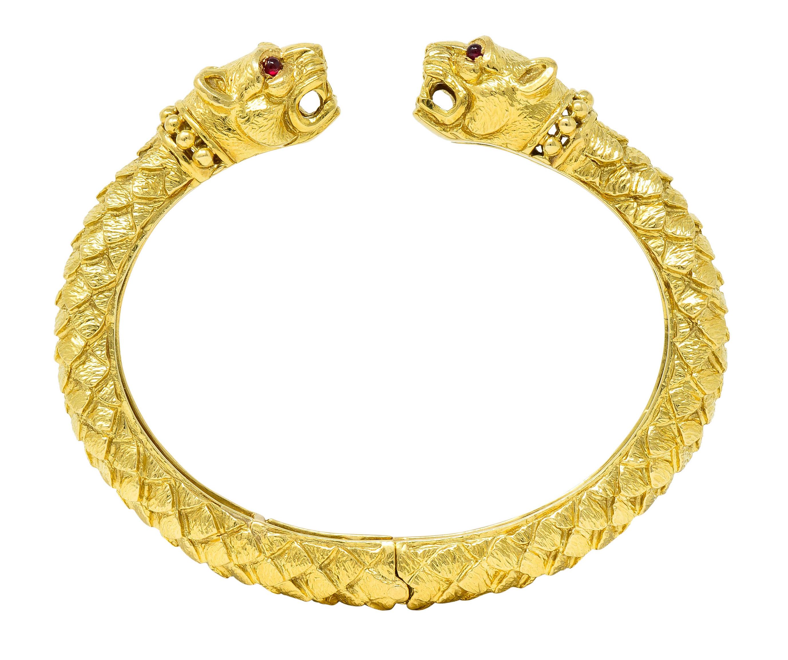 David Webb Vintage Ruby 18 Karat Yellow Gold Lion Head Kingdom Cuff Bracelet 5