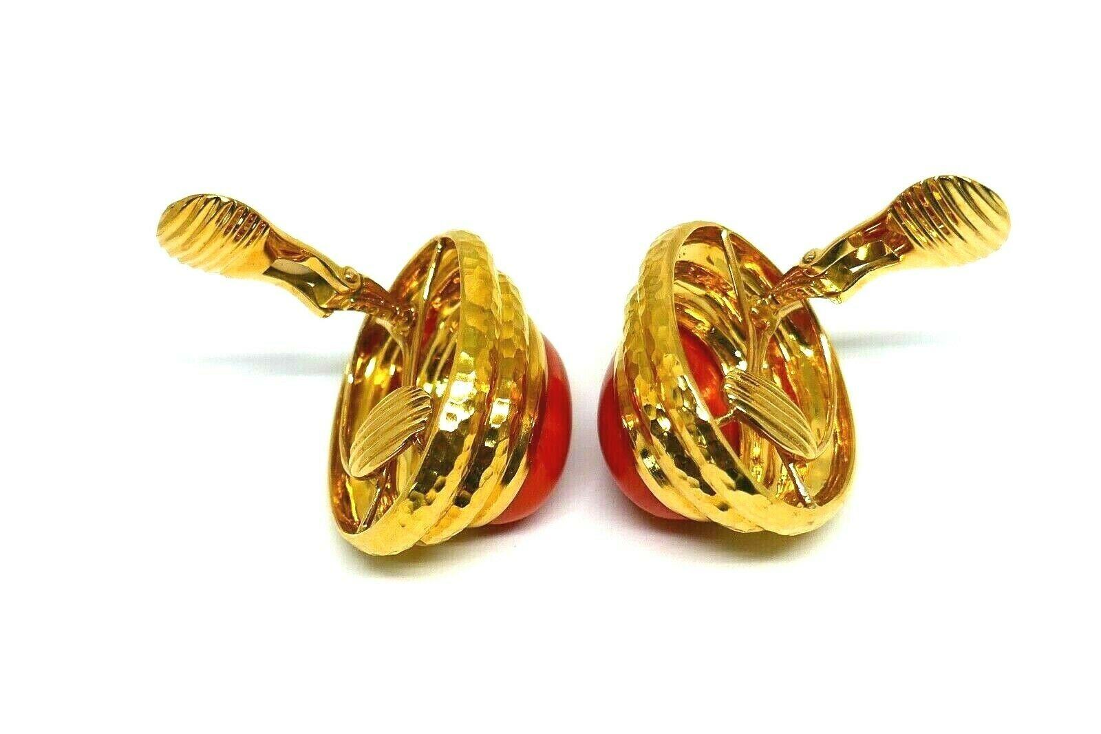 David Webb Vintage Yellow Gold Coral Clip-On Earrings 2