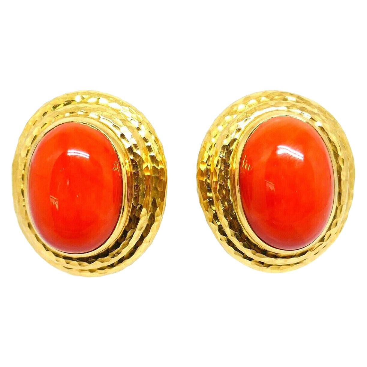 David Webb Vintage Yellow Gold Coral Clip-On Earrings