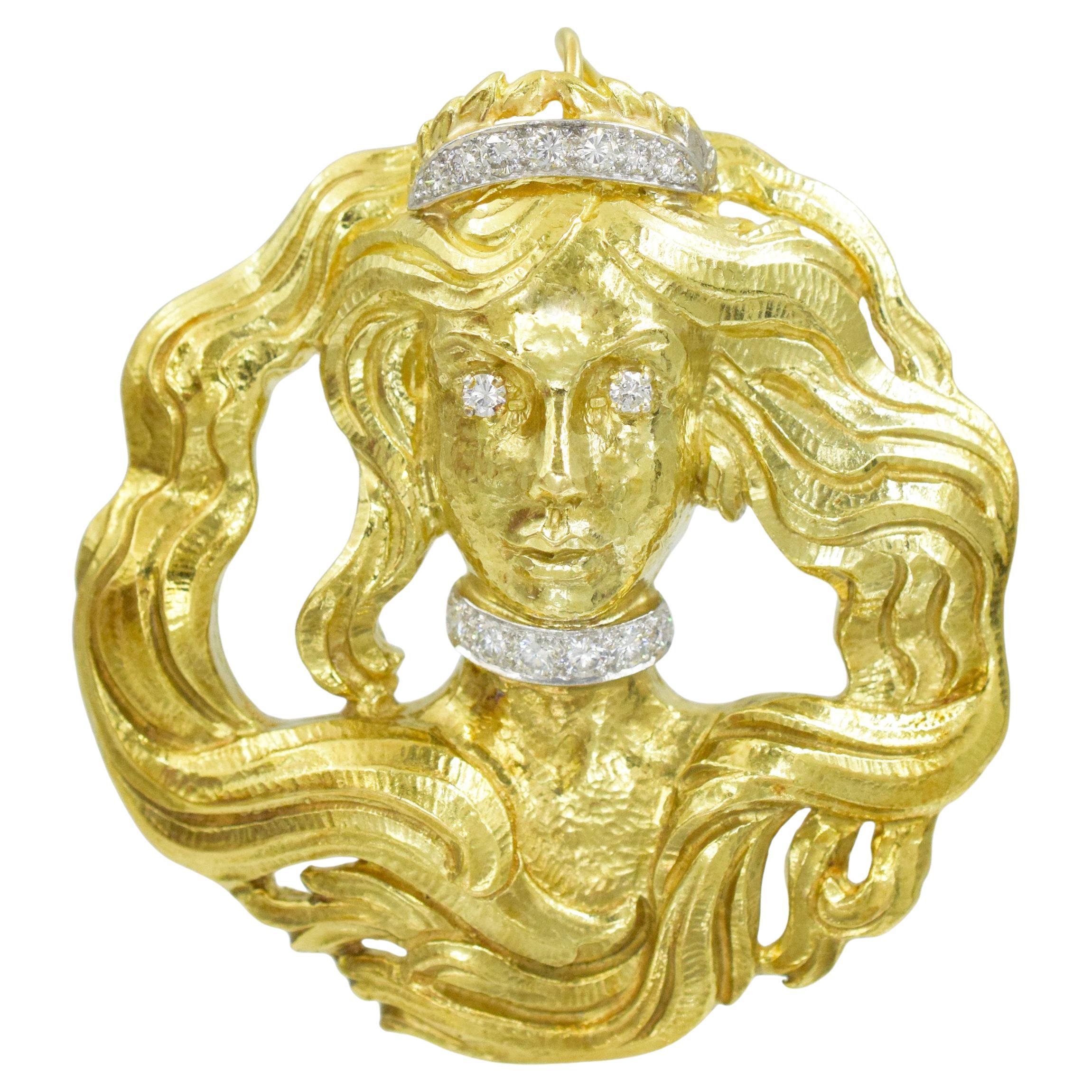 David Webb "VIRGO"  Diamond & Gold Brooch/Pendant