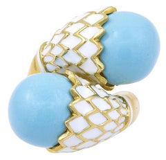 David Webb White, Blue Enamel Cross over Ring
