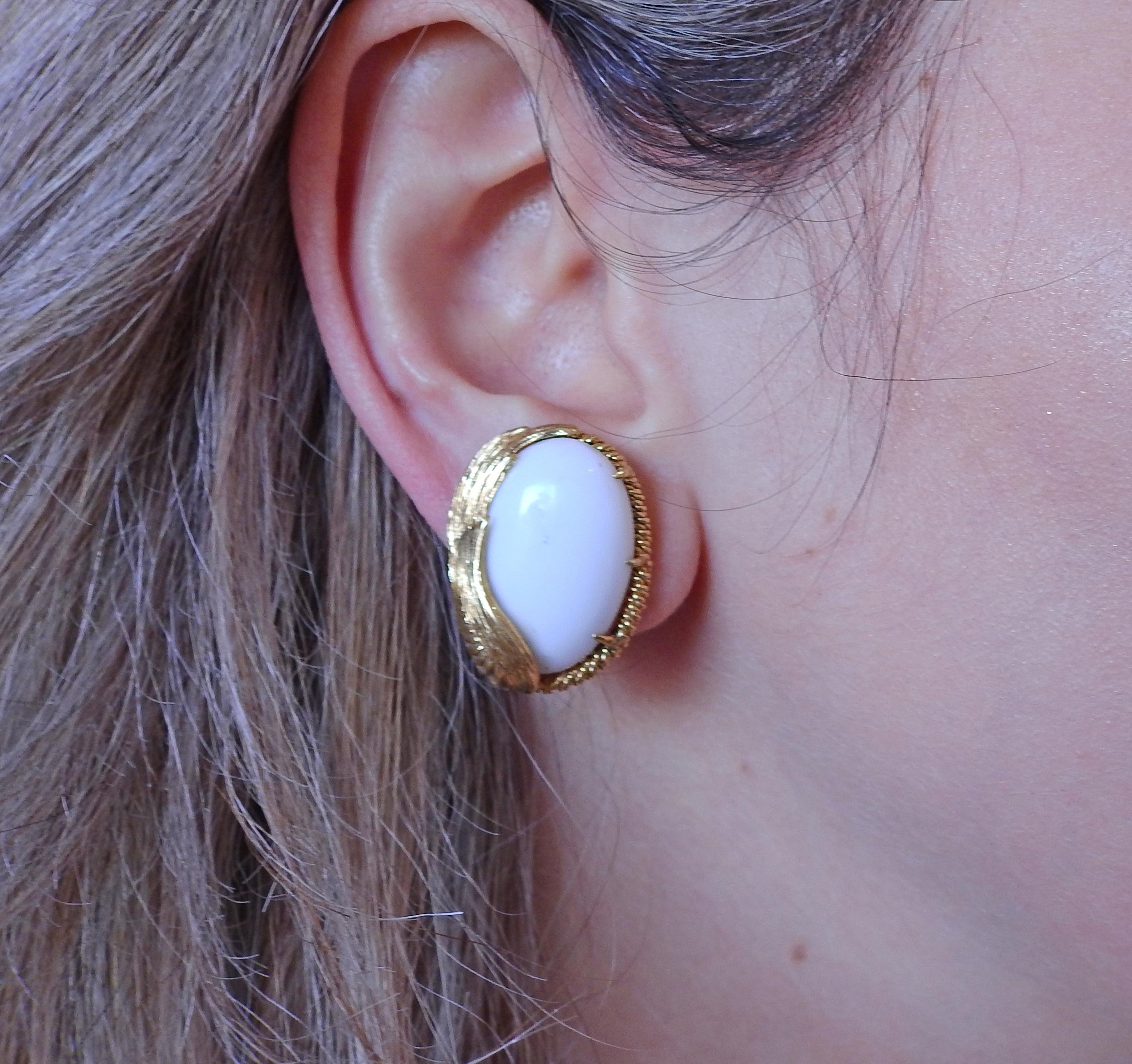 David Webb White Coral Gold Earrings 1