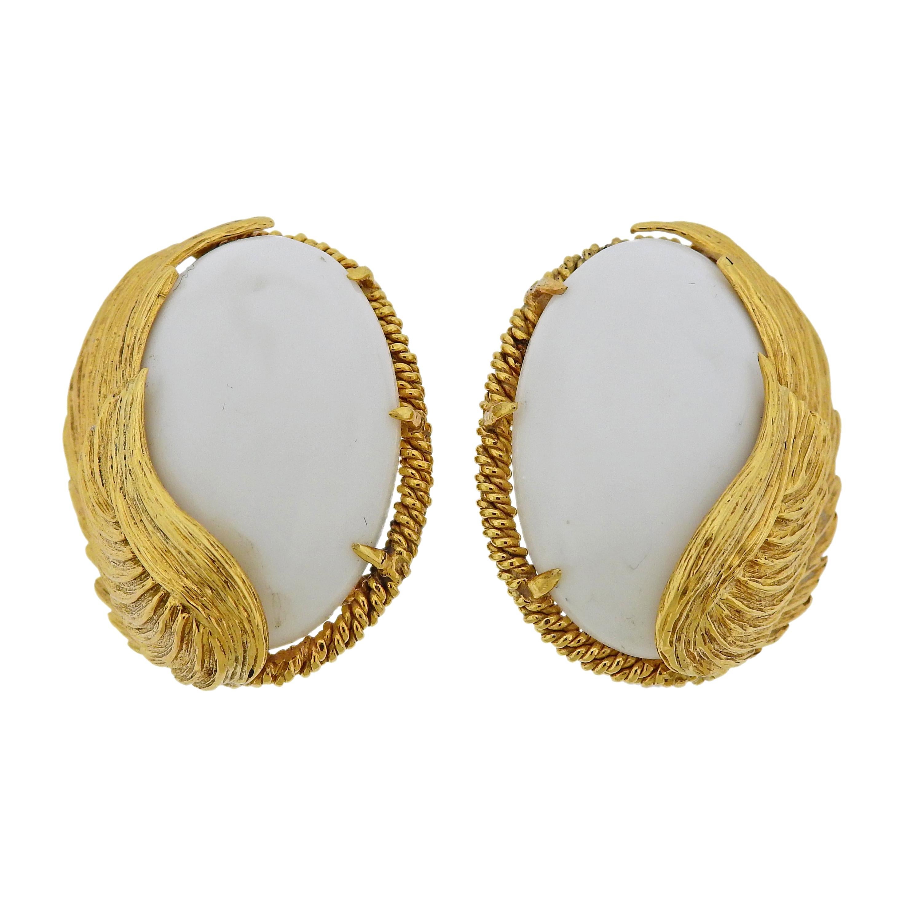 David Webb White Coral Gold Earrings For Sale