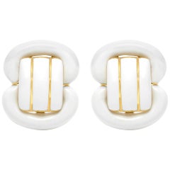 david webb gold earrings David Webb White Enamel 18 Karat Gold Earrings