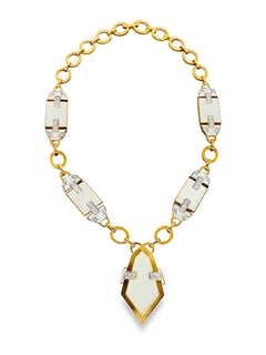 David Webb White Enamel and Diamond Necklace
