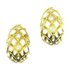 David Webb White Enamel Diamond Clip-On Earrings