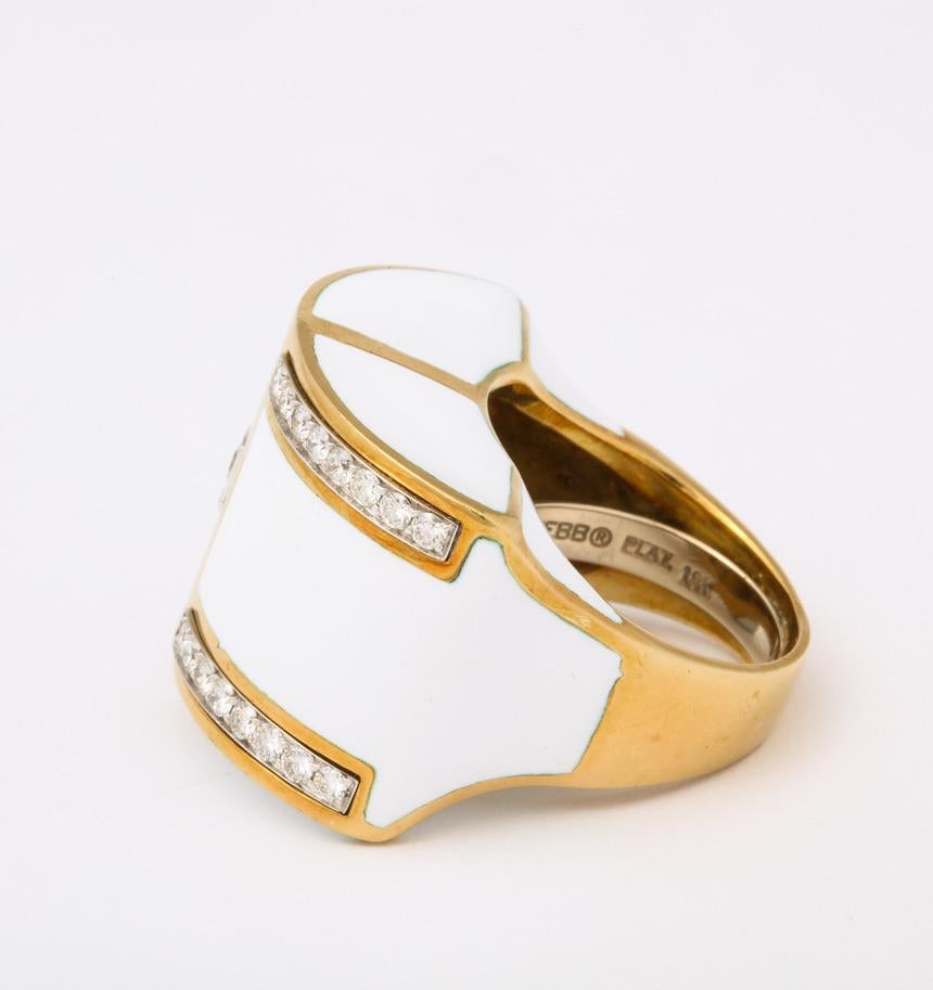 David Webb White Enamel Diamond Geometric Ring For Sale 5
