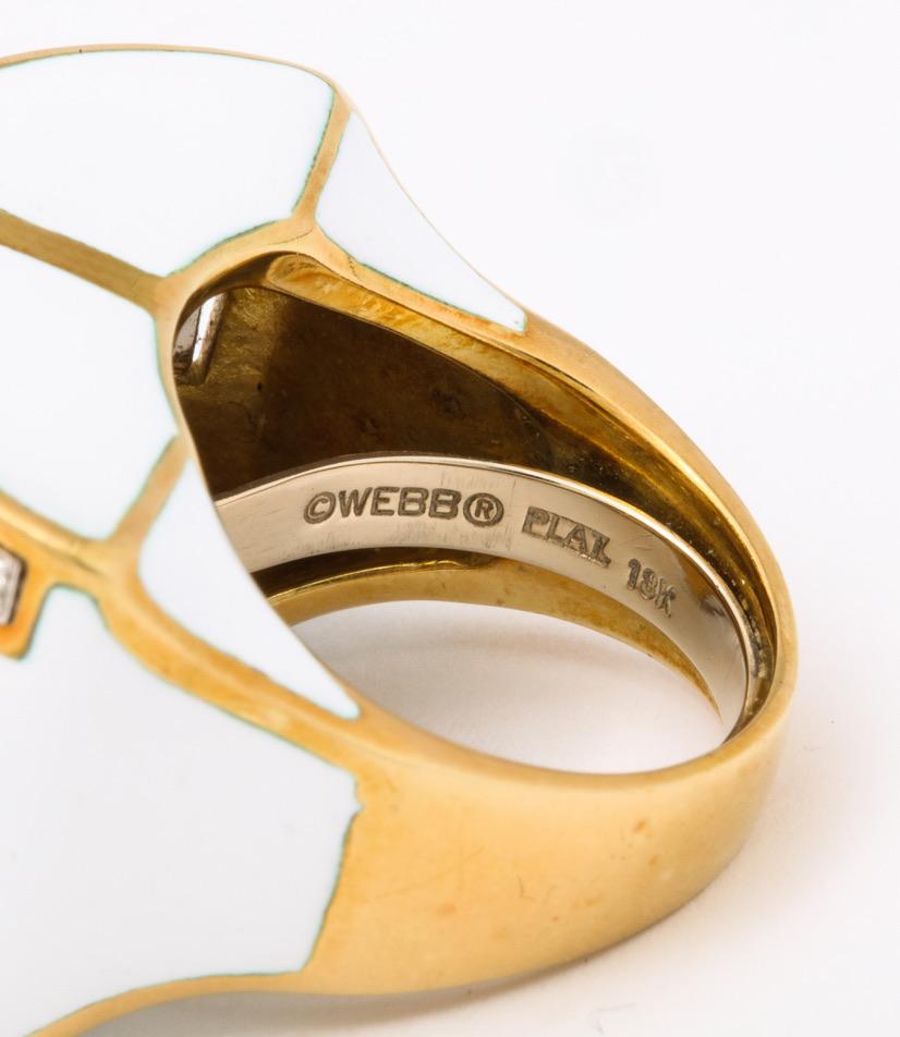David Webb White Enamel Diamond Geometric Ring For Sale 7
