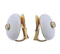 David Webb White Enamel Diamond Gold Earrings