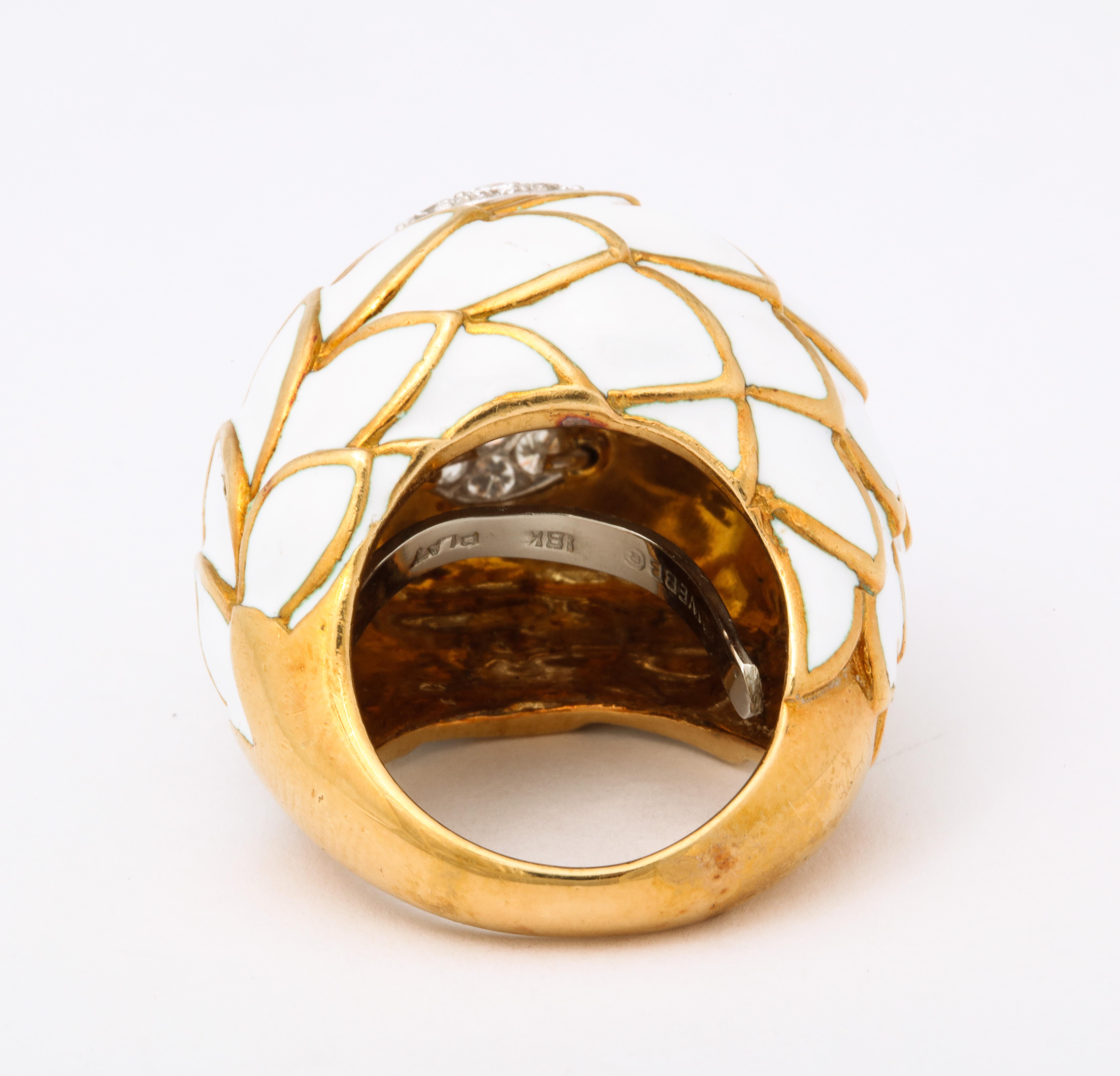 David Webb White Enamel Diamond Ring For Sale 2