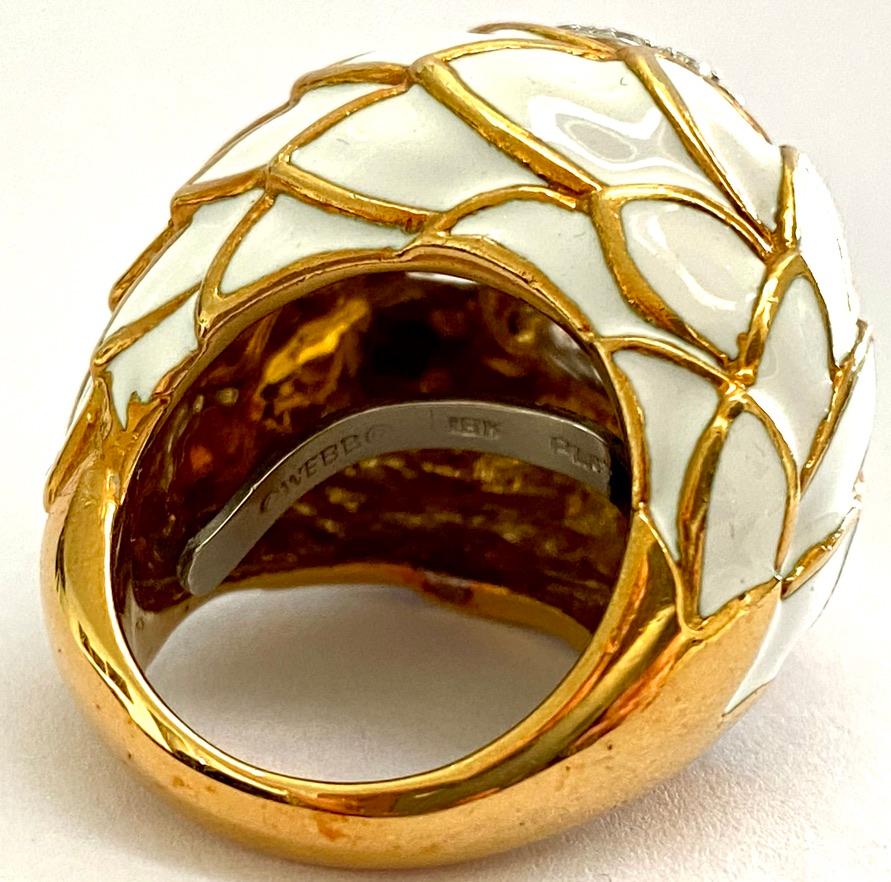 David Webb White Enamel Diamond Ring 1