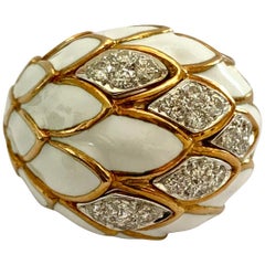 David Webb White Enamel Diamond Ring