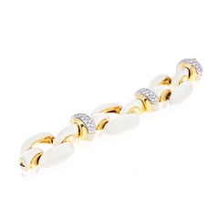 David Webb White Enamel Large Link Diamond Bracelet