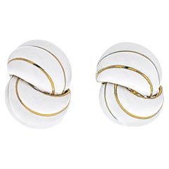 David Webb White Enamel Yellow Gold Clip Earrings