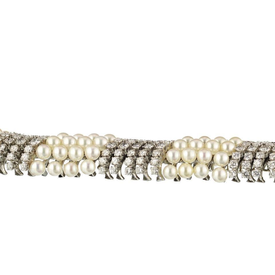 Moderne David Webb Bracelet en perles blanches et diamants de 20,00 carats en vente