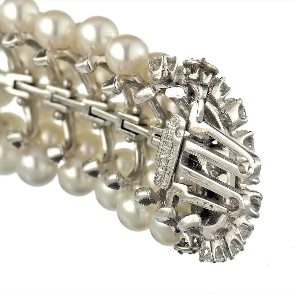 David Webb Bracelet en perles blanches et diamants de 20,00 carats Excellent état - En vente à New York, NY