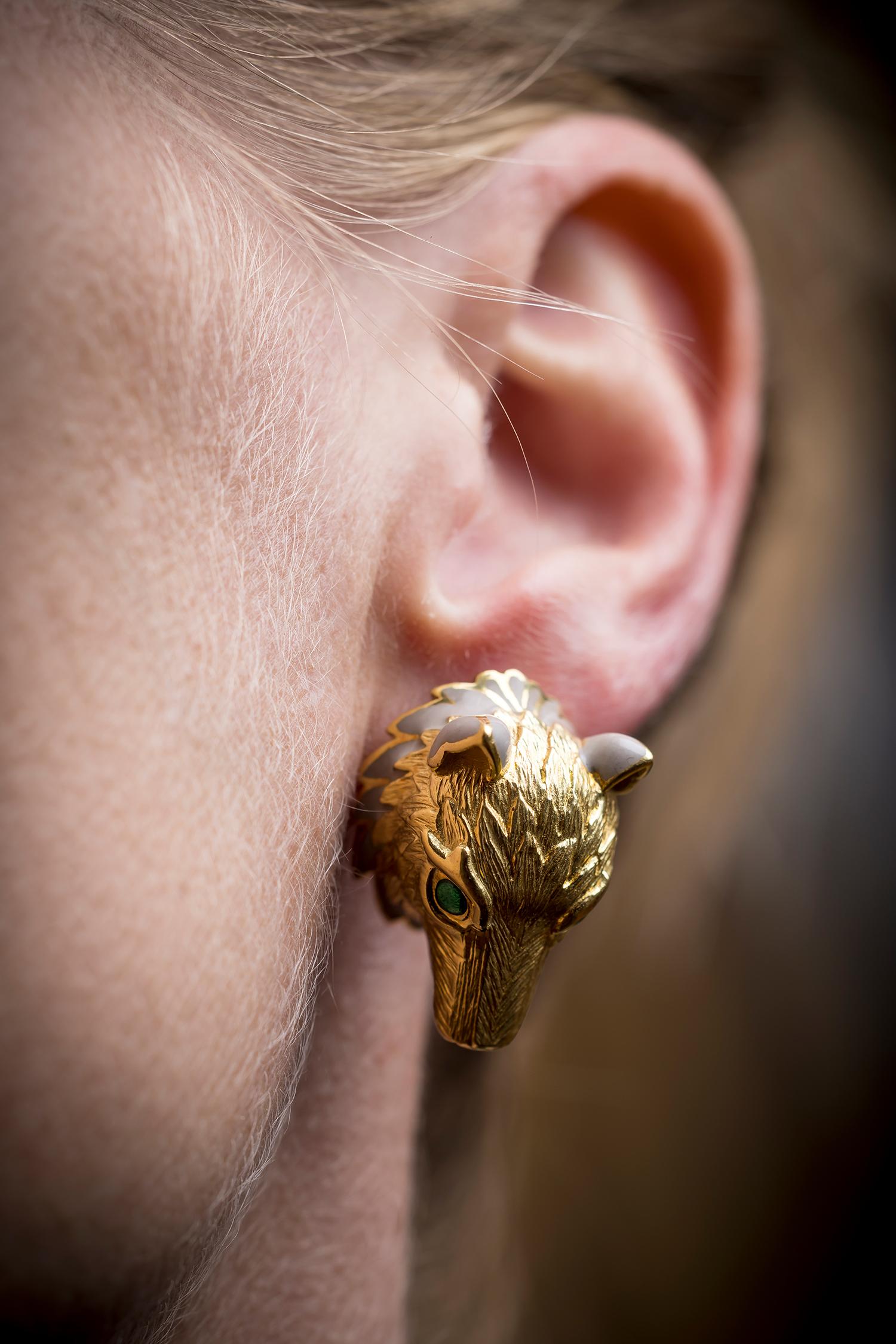 wolf earrings gold