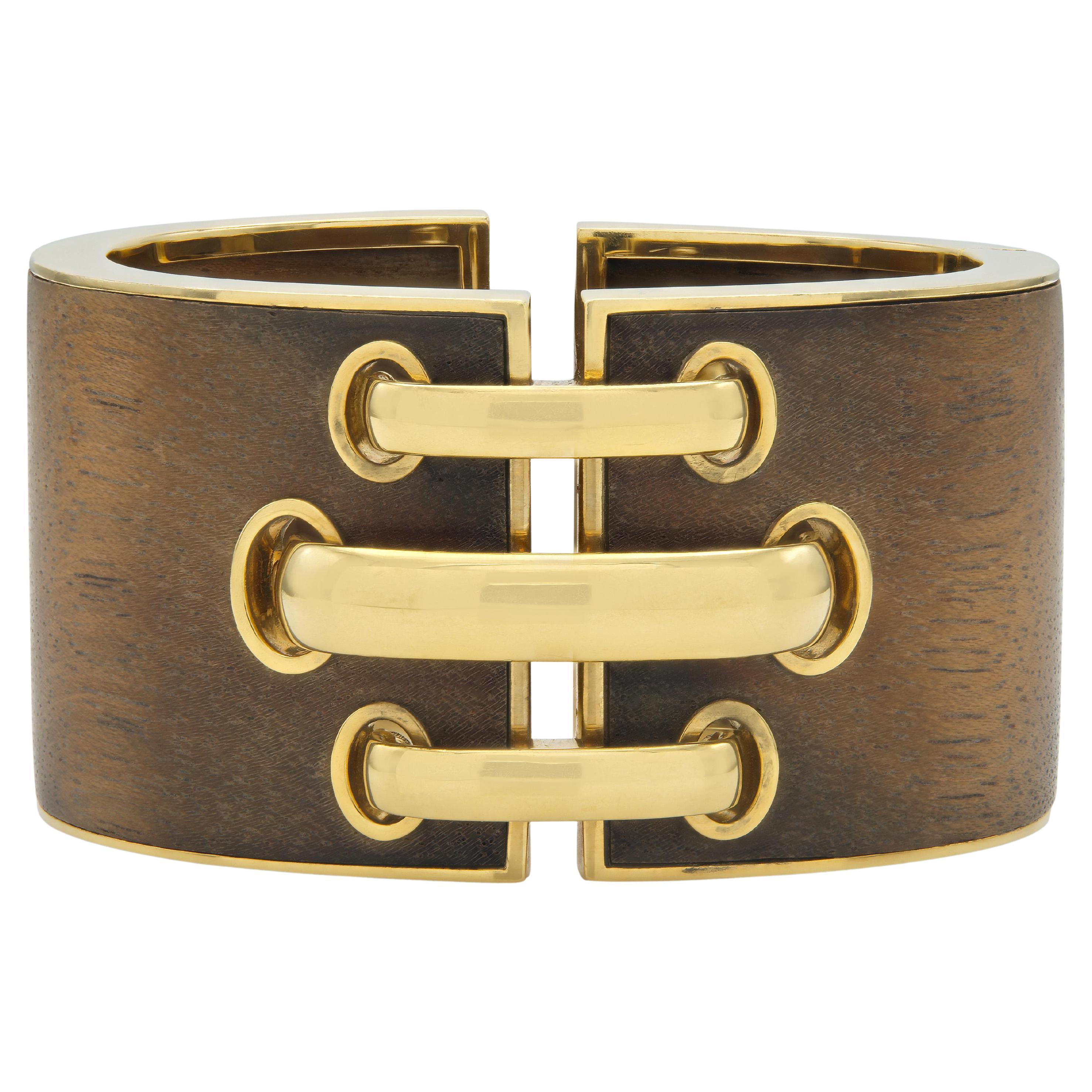 David Webb Wood 
Gold Shoelace Cuff Bracelet For Sale