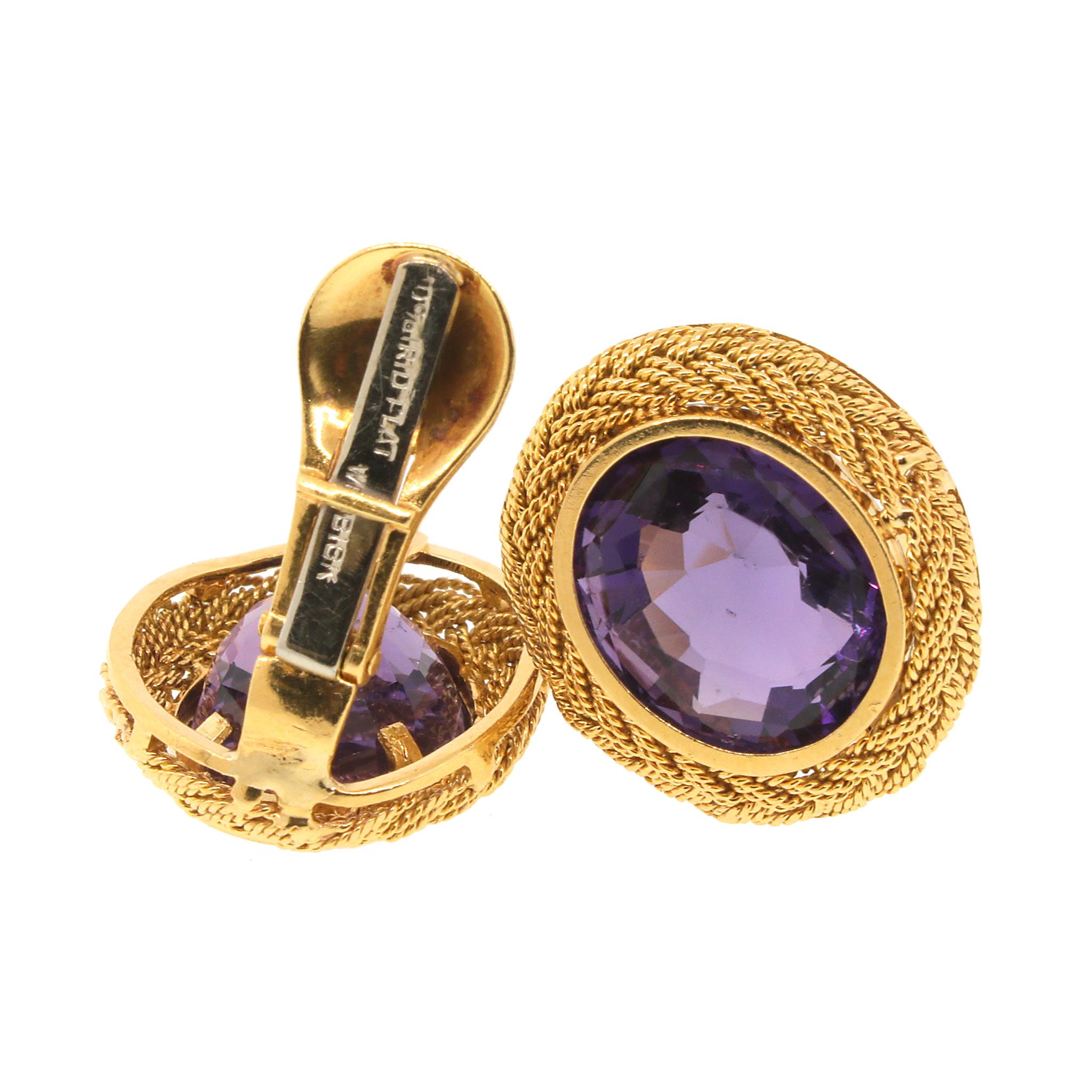 David Webb Woven Amethyst Clip-On Earrings In Good Condition For Sale In New York, NY