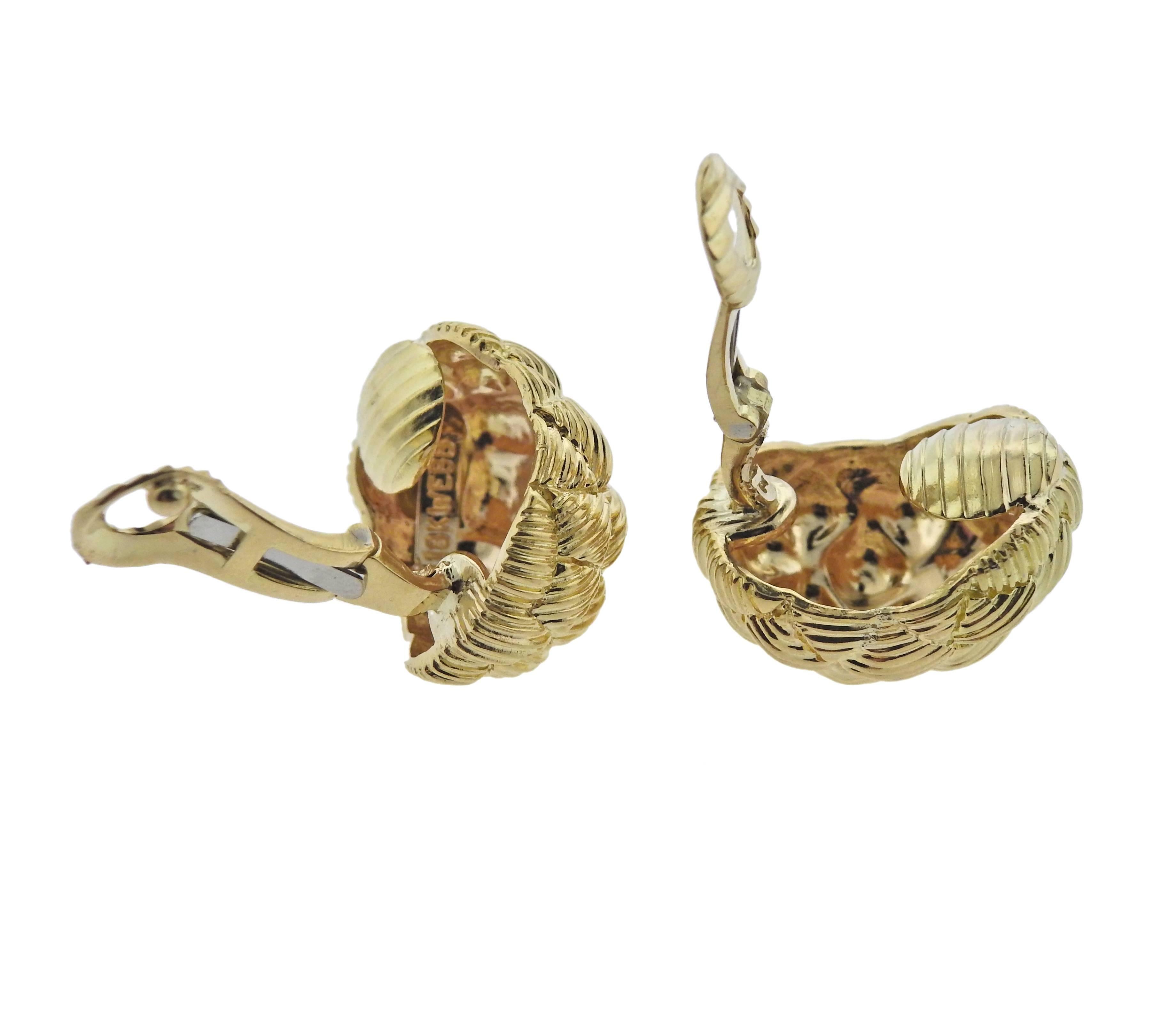 Women's David Webb Woven Gold Half Hoop Earrings