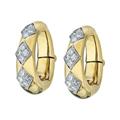David Webb Yellow Gold 18 Karat Diamond Clip-On Hoop Earrings