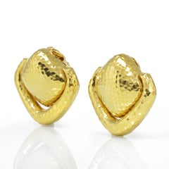 David Webb Yellow Gold 18 Karat Hammered Door-Knocker Clip-On Earrings