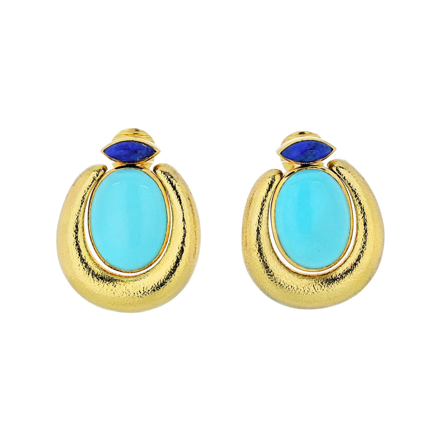 18 Karat Yellow Gold David Webb Turquoise Earrings For Sale at 1stDibs