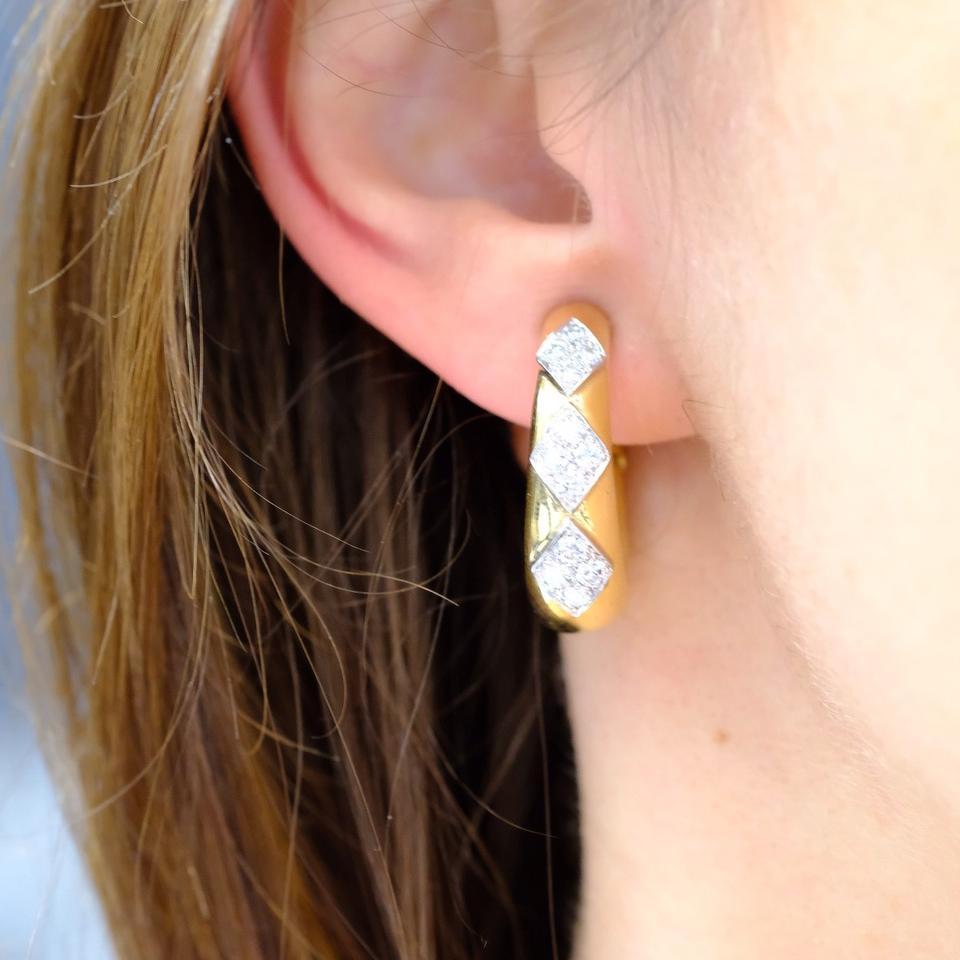 Modern David Webb Yellow Gold 18 Karat Diamond Clip-On Hoop Earrings