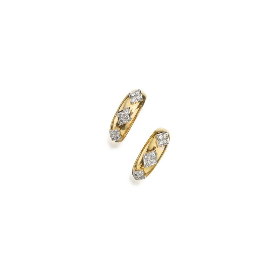David Webb Yellow Gold 18 Karat Diamond Clip-On Hoop Earrings In Excellent Condition In New York, NY
