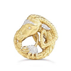 David Webb Yellow Gold Aires Zodiac Brooch Pendant on a Chain Necklace