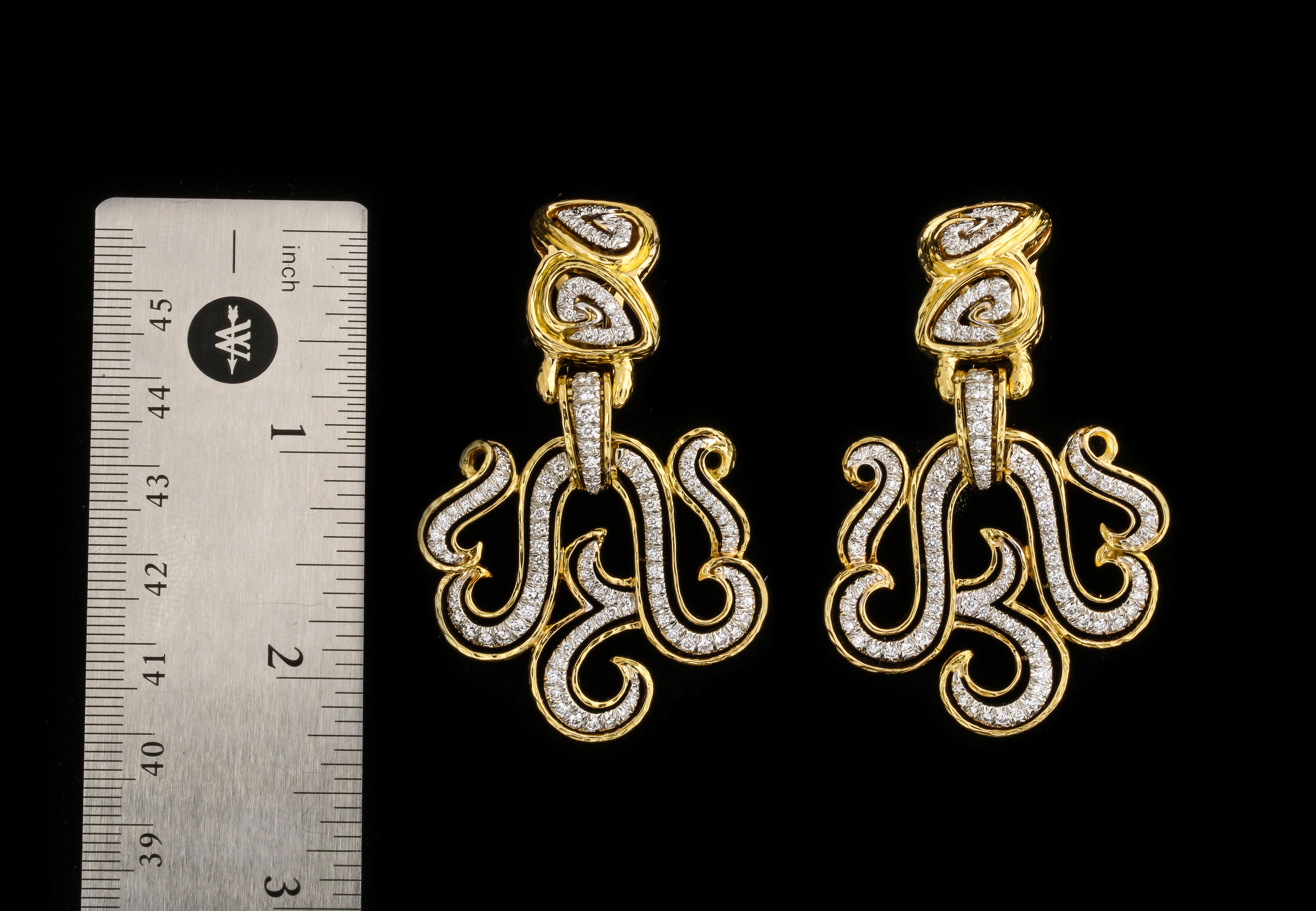 Mixed Cut David Webb Yellow Gold and Diamond Earrings For Sale