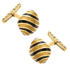 david webb cufflinks Vintage David Webb Yellow Gold and Enamel Cufflinks