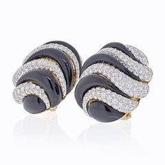 David Webb Ohrringe aus Gelbgold und Platin mit schwarzer Emaille und Diamantstreifen