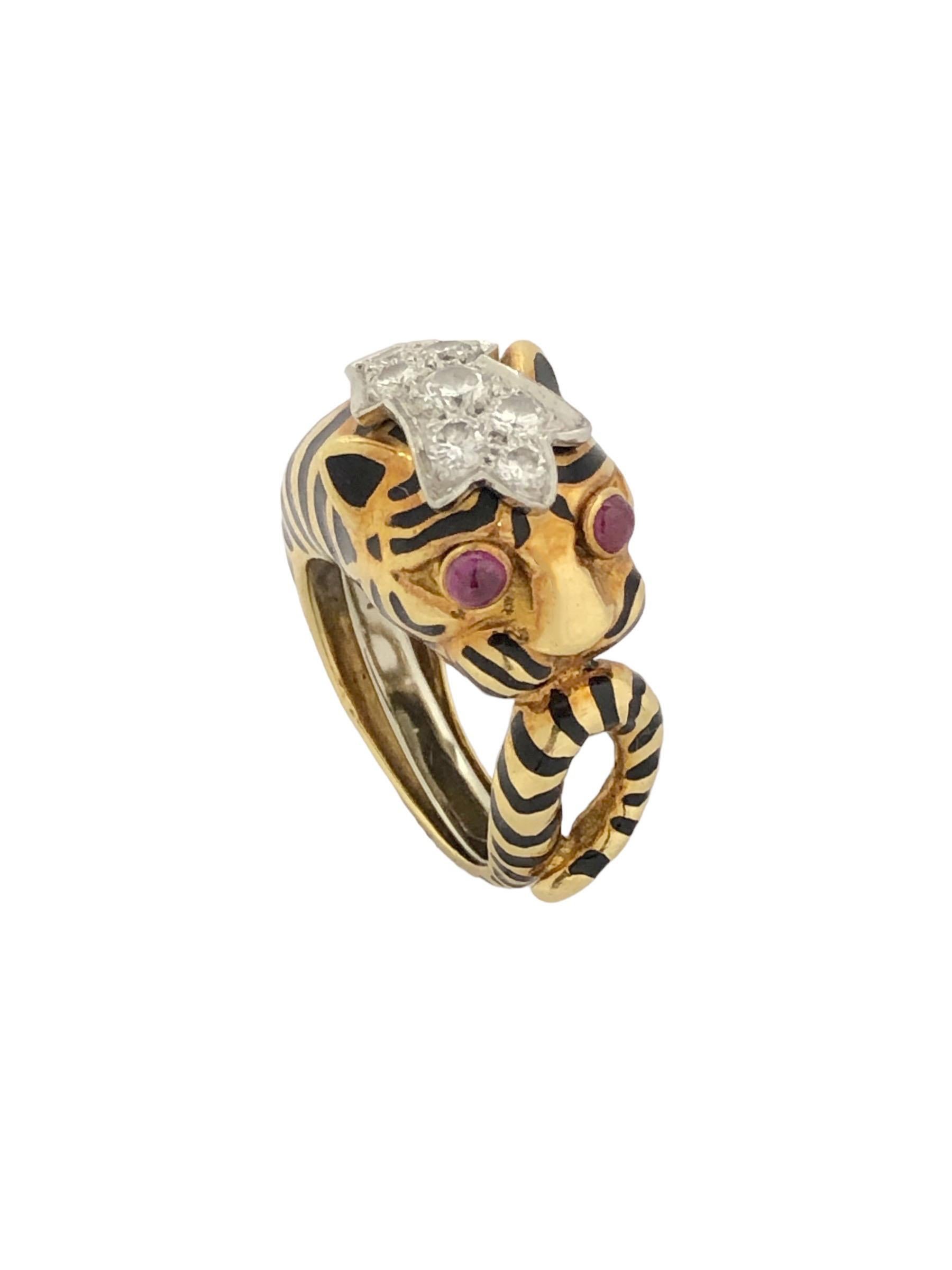 David Webb Yellow Gold and Platinum Gem Set Tiger Ring In Excellent Condition For Sale In Chicago, IL